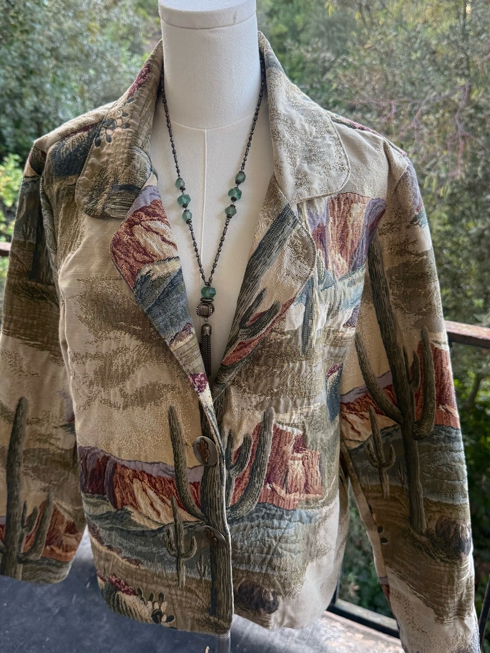 Vintage Southwest Cactus Tapestry Blazer Size M/L